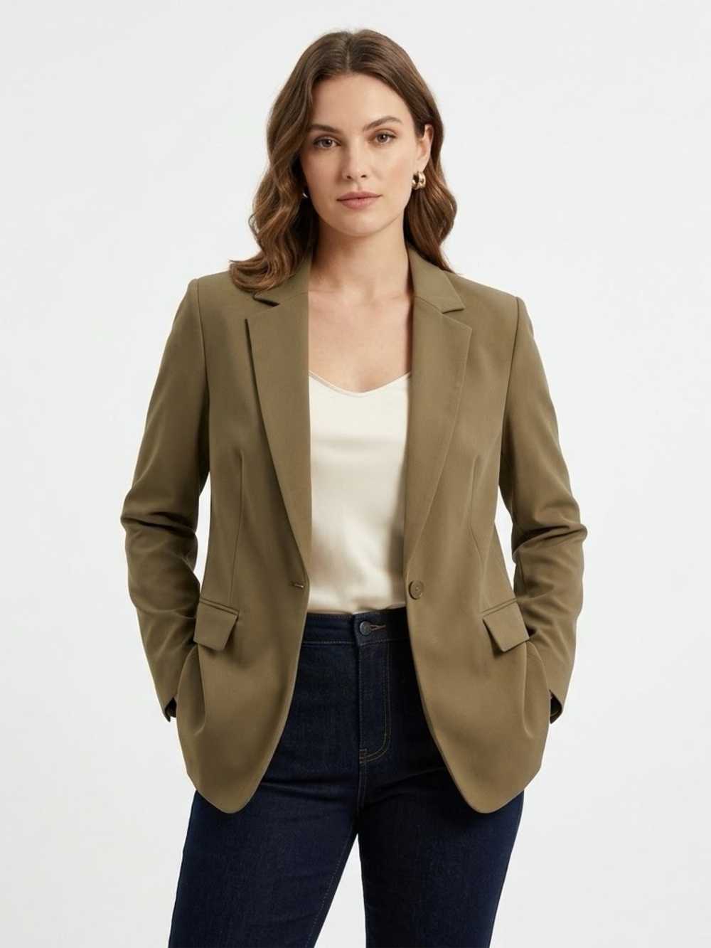 Women's Olive Single-Button Tailored Blazer